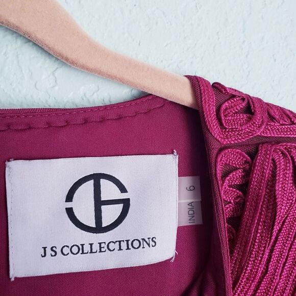 JS Collections Soutache Embroidered Midi Dress in Berry - Picture 7 of 11